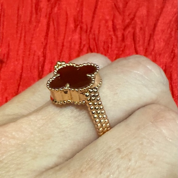 Clover carnelian two sided flip ring 925 silver 18k rose gold plated size 8 - Picture 10 of 12